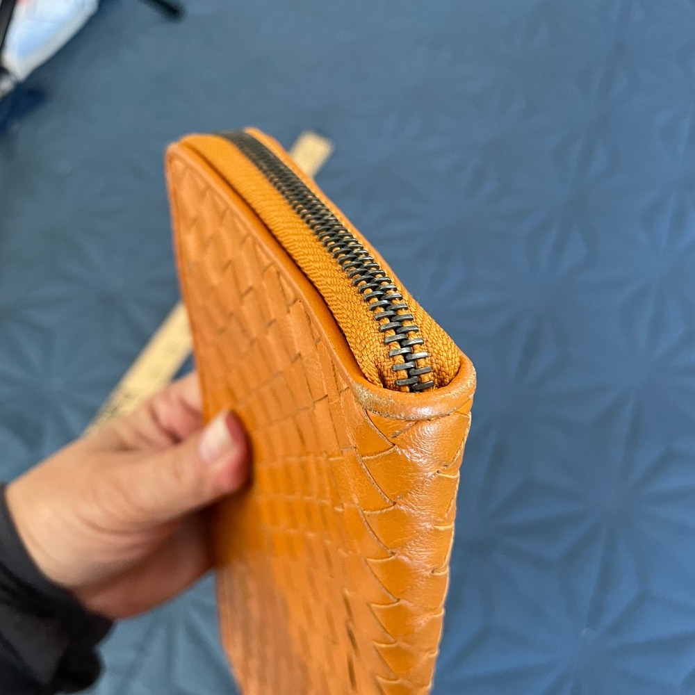 Bottega Veneta Intrecciato Weave Zip Around Leather Wallet Orange 203808 VH0G1 - Picture 6 of 13